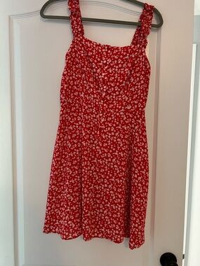 Aqua Ditsy Red Floral Dress